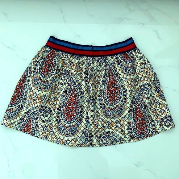 Paisleys Puff Mini Skirt w Grid Stitch Overlay - Picture 1 of 3